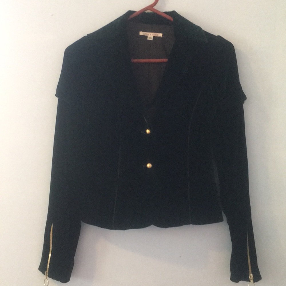 Alice and Olivia Green Velvet Mutton Sleeve Jacket